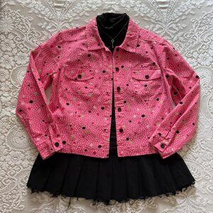 y2k funky quirky whimsical pink polkadot jacket